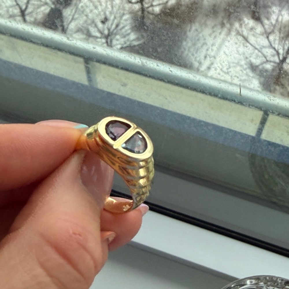 14k solid gold topaz and amethyst ring - Picture 4 of 7